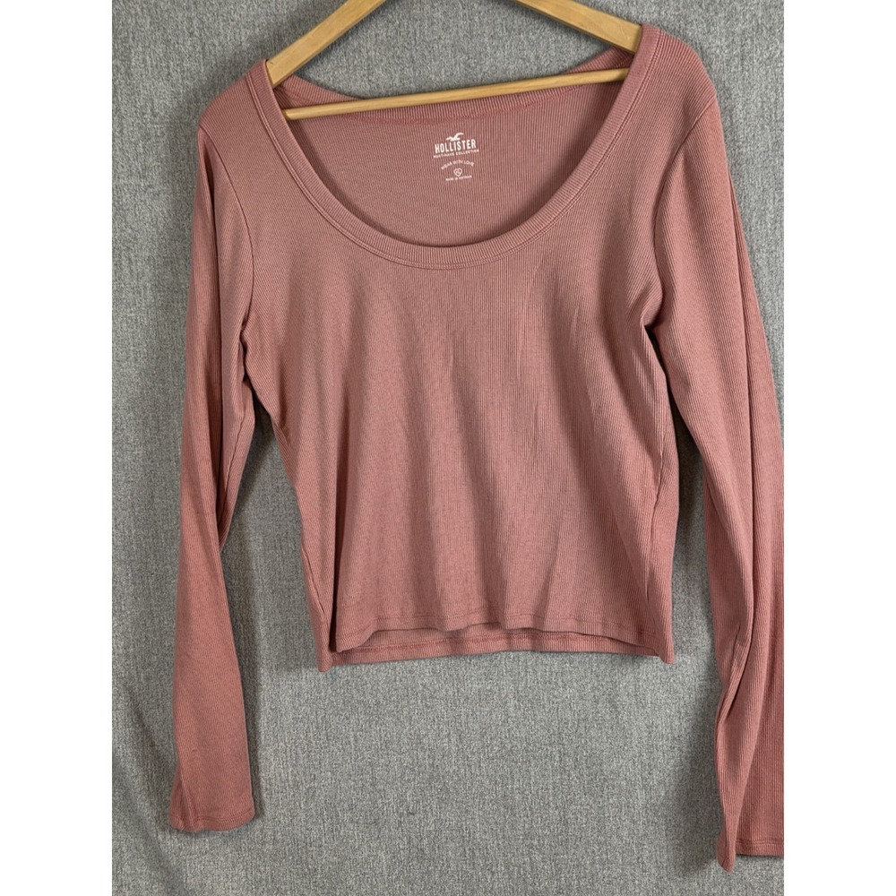 Hollister Crop Top XL Barbie Rose Pink Ribbed Knit Retro Y2K Scoop Neck Coquette